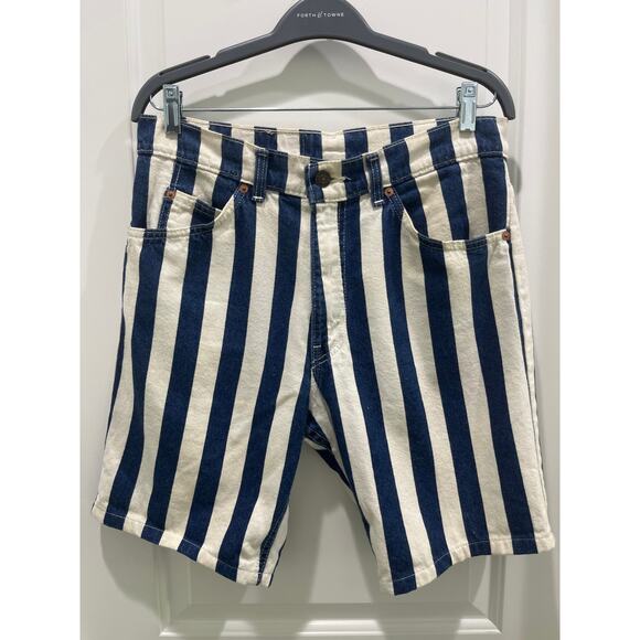 Vintage Levi Denim Striped Long Shorts Orange Tab Sz 31 - Picture 1 of 4